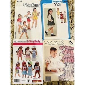 Simplicity McCall’s Vintage Sewing Patterns Four Piece Lot Girls Infant Dresses